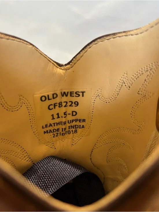 Old West Kids 11.5-D Tan Leather Cowboy Boots with Embroidered Shaft CF8229 - Picture 7 of 10